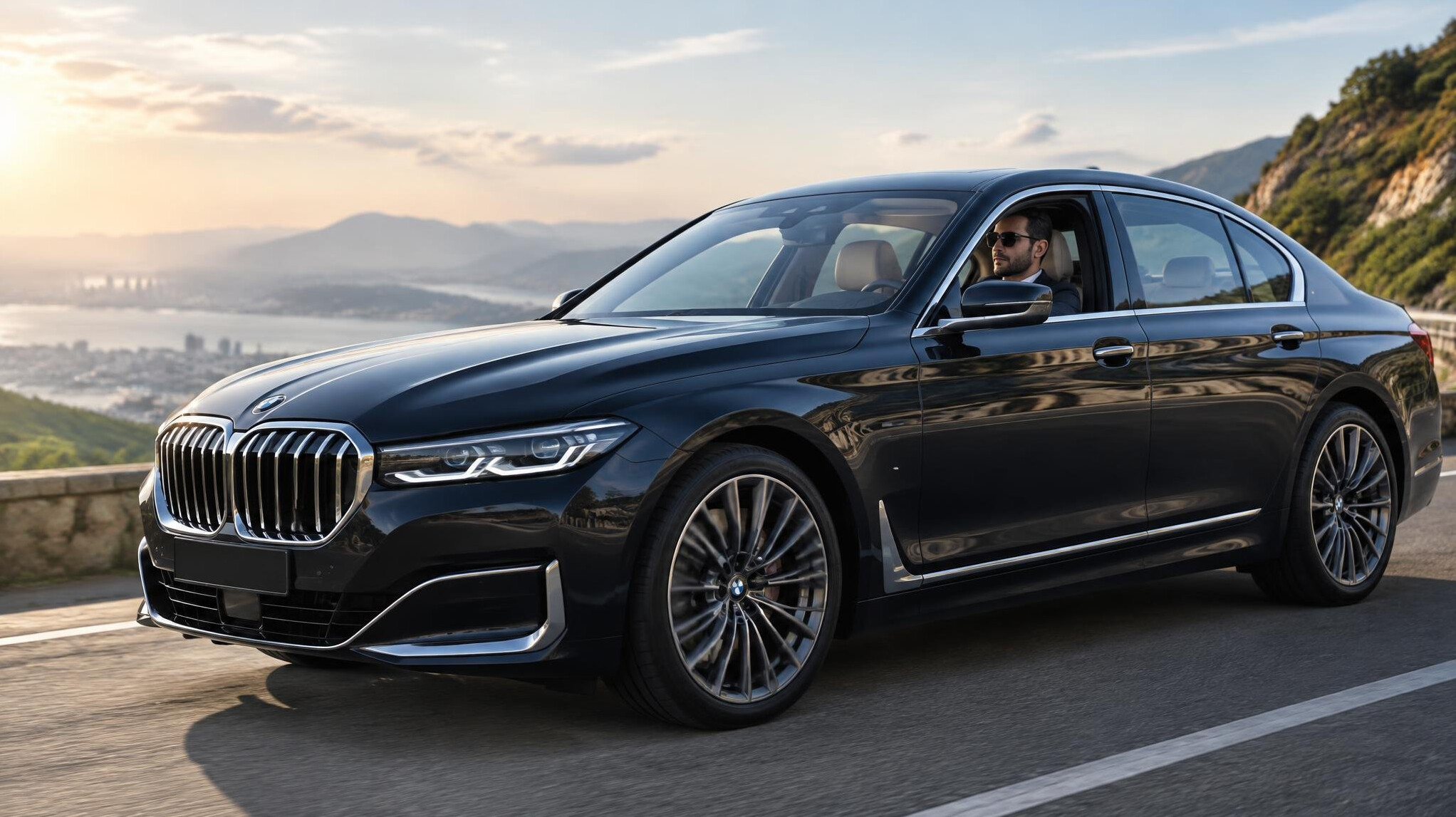 premium sedan on road