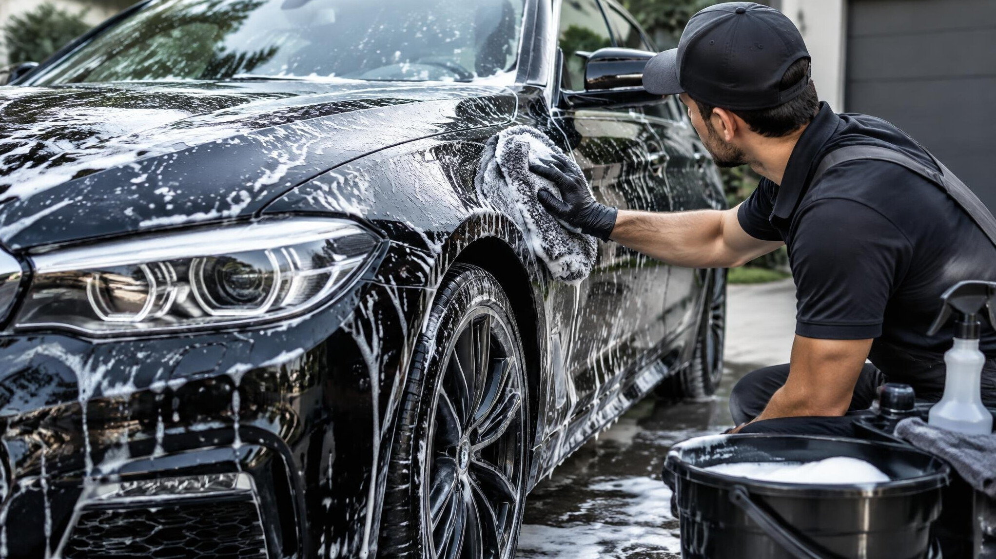 car being washed with soap