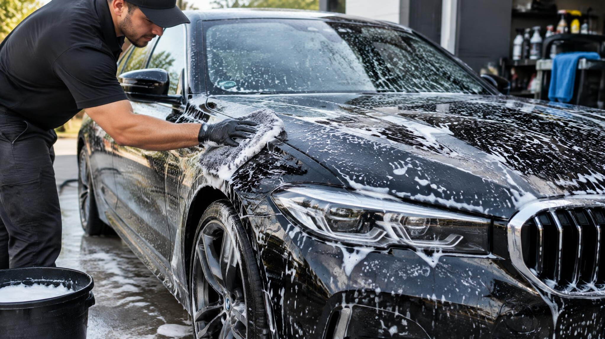 car being washed with soap