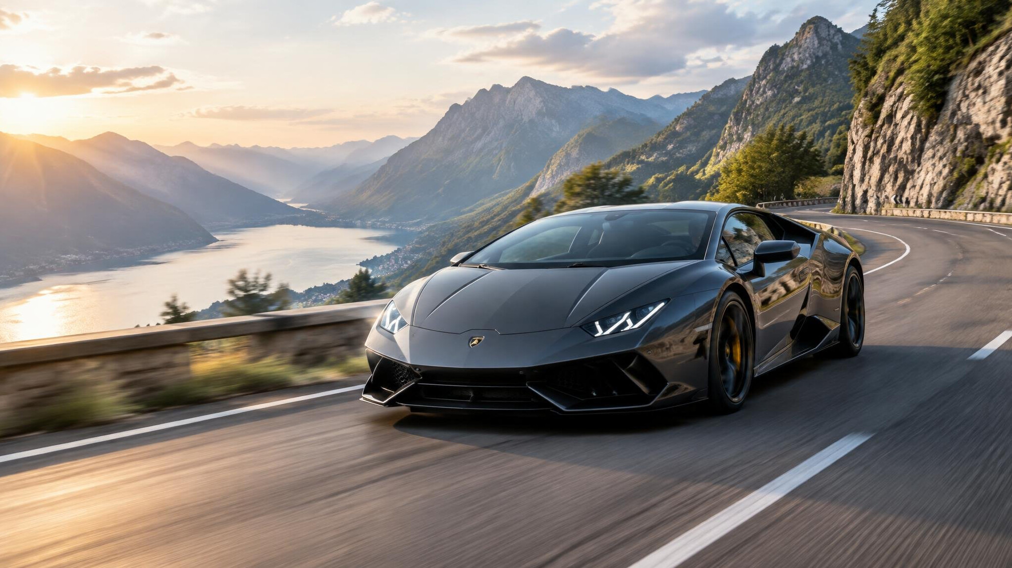 luxury sports car on mountain road