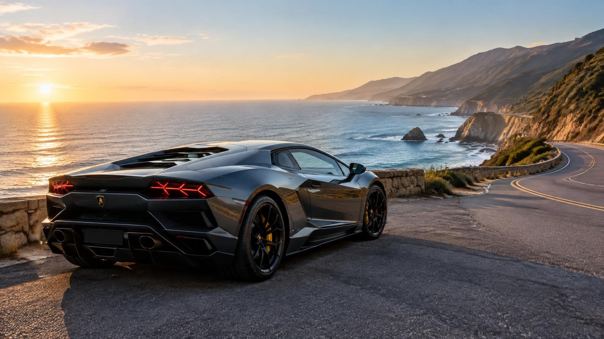 supercar parked by ocean